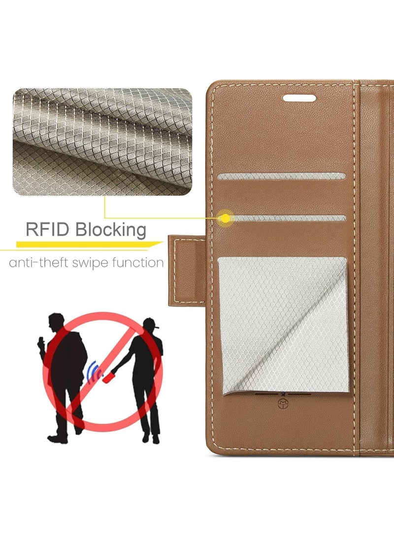 كيس مي غطاء حالة سامسونج غالاكسي A57 ، PU جلد محفظة Flip ، رقيقة وخفيفة الوزن ، مع حظر RFID ، حامل البطاقة ، وظيفة الوقوف ، واقية مقاومة للصدمات ، دعم الشحن اللاسلكي ، ملحقات الجوال (البنية) - Image 2